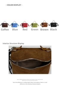 Structure interne du sac bandoulière en daim montrant la doublure et les doubles zips