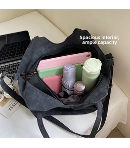 Spacious interior of vintage frosted tote bag showing storage for laptop and essentials