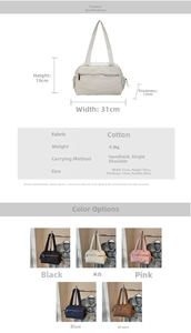 Detailed size chart and specifications for the minimalist large capacity canvas tote bag