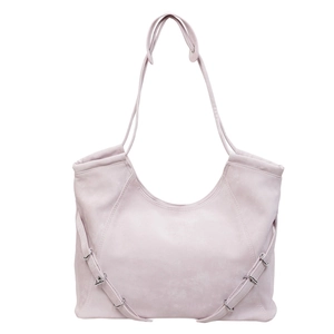 Pink faux leather hobo tote bag with silver buckle details and large capacity design