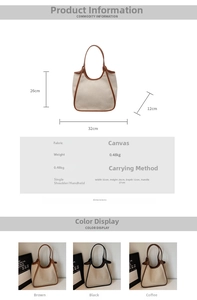 Guide des tailles du sac cabas en toile avec dimensions 32x26x12cm et couleurs