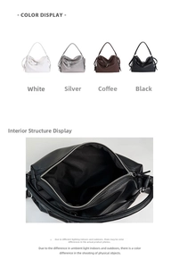Detail view of large tote bag interior and four color options in litchi grain leather