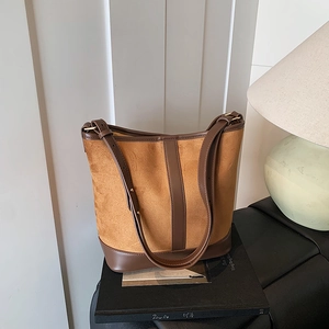Vintage Frosted Suede PU Leather Bucket Bag For Women Large Capacity Casual Shoulder Crossbody Bag With Adjustable Strap