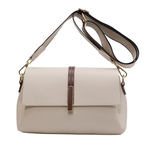 Creamy white leather small square crossbody bag with wide strap and gold hardware