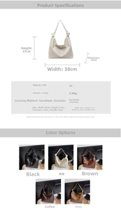Size chart showing dimensions of large PU leather tote bag: 38cm width and 27cm height