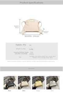 Detailed size chart of the PU leather crossbody bag with chain and tassel accents