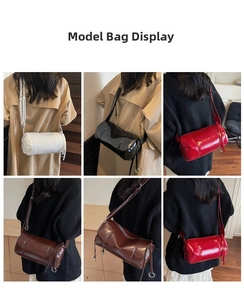 Mehrere Ansichten von Vintage-Zylindertaschen in verschiedenen Farben an Modellen