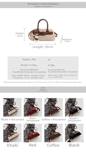 Detailed chart of vintage shell bags in PU leather with dimensions and color variations
