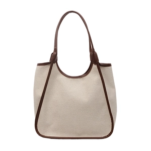 Sac fourre-tout minimaliste en toile avec garniture en cuir marron et grande capacité