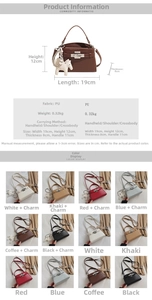 Detail view of crocodile pattern faux leather handbag with dimensions and color options