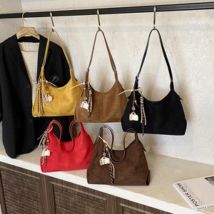 Minimalist matte suede shoulder bags in five colors with stylish coffee cup charms