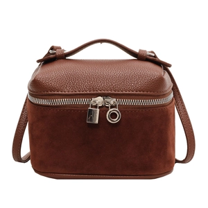 Vintage brown frosted tote bag with contrast textures and silver hardware detail