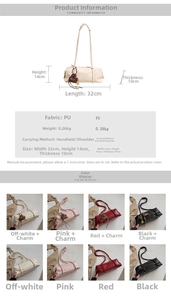 Size guide and color options for a minimalist PU leather Boston shoulder bag