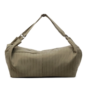 Olive green pleated tote bag with wide shoulder strap and metal ring connectors