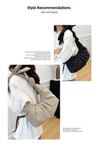 Detailed close-up showing black and beige hobo bags with stylish bow tie knots on straps
