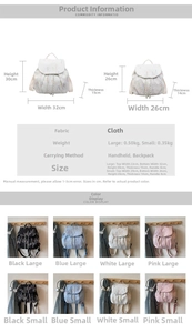Size chart for stylish canvas backpack showing dimensions and weights for two sizes