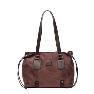 Vintage matte brown suede tote bag with large capacity and dark leather straps for women