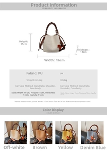 Detailed size chart and specifications for the retro PU leather bucket bag with dimensions