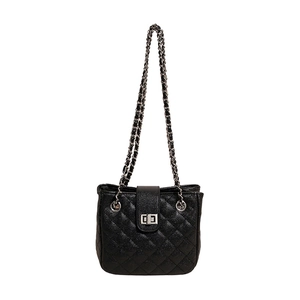 Classic black quilted chain shoulder bag with silver metal hardware and twist lock