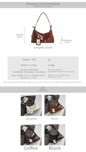 Detail showing vintage PU leather hobo bag dimensions and four stylish color options