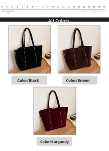 Détails des sacs cabas vintage en daim synthétique en noir, café et bordeaux élégant