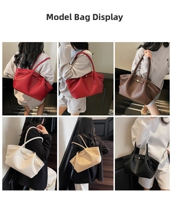 Litchi texture minimalist tote bag shown in multiple colors worn by a model
