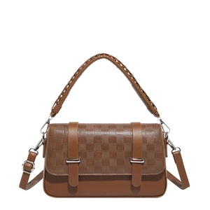 Vintage Grid Embossed PU Leather Crossbody Bag For Women Retro Handbag With Braided Handle And Adjustable Shoulder Strap