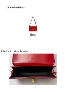 Macro detail of red chain shoulder bag interior structure and glossy flip cover