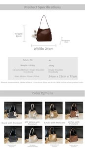 Detailed dimensions and four color variants of this minimalist PU leather bucket bag