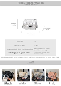 Détails du sac bandoulière matelassé en similicuir avec chaîne et spécifications de taille