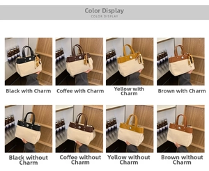Muestra de colores de bolsos tote de lona minimalistas en negro, café, amarillo y marrón