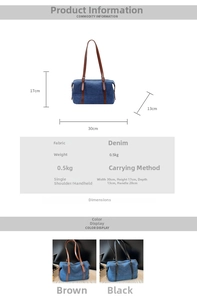 Tabella taglie borsa in denim 30x17x13cm con dettagli su materiali e tracolla