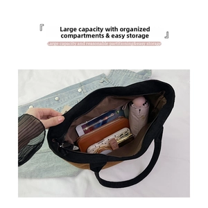 Top view of large canvas tote bag showing spacious interior with tablet and daily essentials