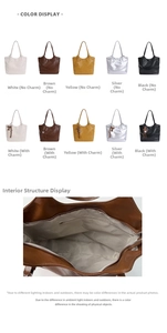Detail view of large tote bag interior zipper pocket and pebbled faux leather textures