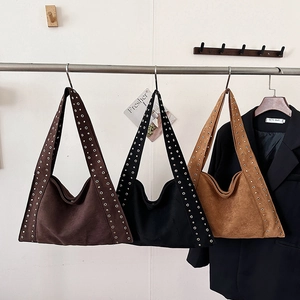 Chic rivet tote bags in brown black and khaki with metal eyelet details for women
