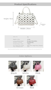 Detailed size specifications for punk rivet Boston bag with dimensions and material info