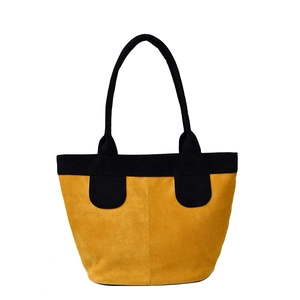 Sac fourre-tout jaune moutarde rétro avec poignées noires et design contrasté mat vintage