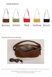 Detailed interior fabric lining and top zipper closure of the vintage suede shoulder bag