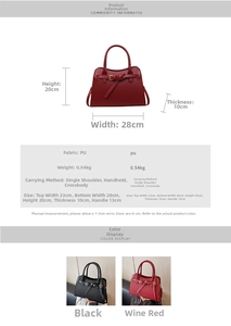 Infographie montrant les dimensions et spécifications de ce sac à main vintage en cuir PU
