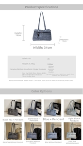 Detailed size specifications for a stylish PU leather shoulder bag with 34cm base width