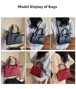 Detailed views of vintage crossbody bags in black and dark red featuring decorative buckles