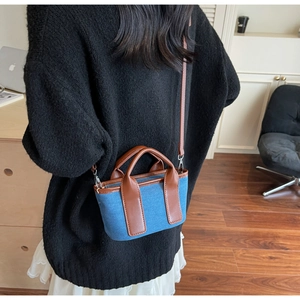 Elegante borsa a tracolla in denim contrasto, mini borsa a mano retrò per donna elegante.