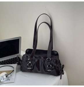 Women's vintage pleated shoulder bag solid color large capacity underarm bag stylish new style