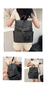 Detail view of a large capacity canvas and leather backpack for commuting and casual use