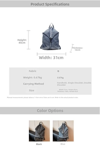 Spécifications de taille pour le sac à dos cabas hybride en denim délavé surdimensionné
