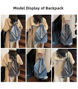 Détails des bretelles réglables et de la texture en denim délavé du sac à dos vintage