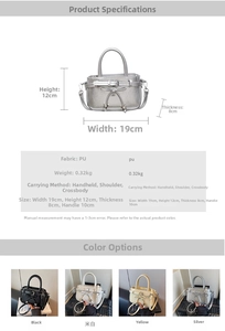 Detailed chart of PU mini crossbody bag with dimensions and multi-color options