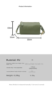Detailed size specifications for the green woven texture cylinder Boston crossbody bag