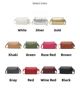 Detailed grid view of boston pillow bags showcasing eleven vibrant colors and woven texture