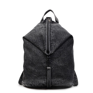 Grand sac à dos en denim délavé rétro avec texture gris anthracite et fermeture éclair verticale